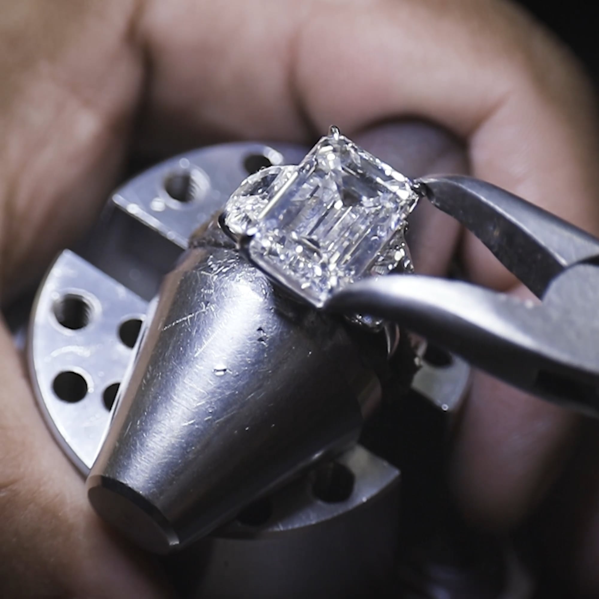 Emerald Cut Lab Diamond Three Stone Ring
