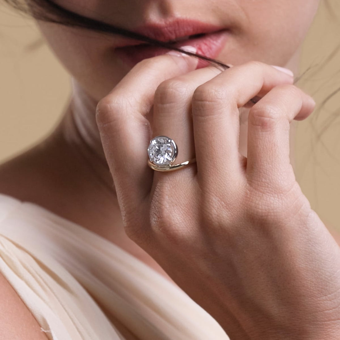 Round Cut Lab Grown Diamond Floating Solitaire Engagement Ring