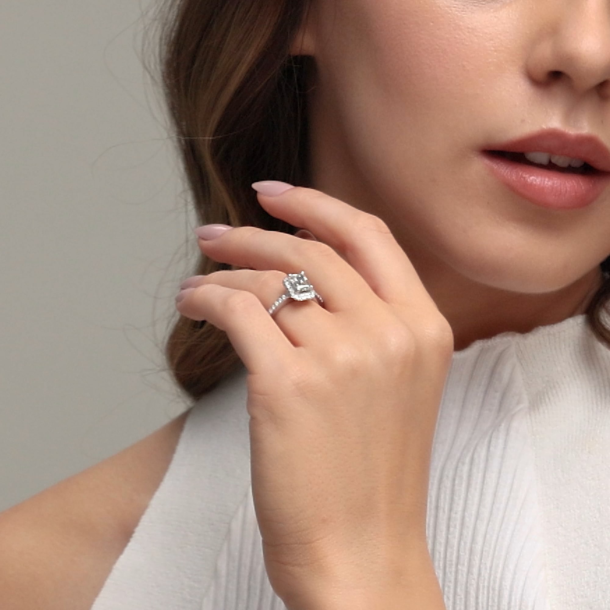 Emerald Cut Lab Diamond Halo Engagement Ring