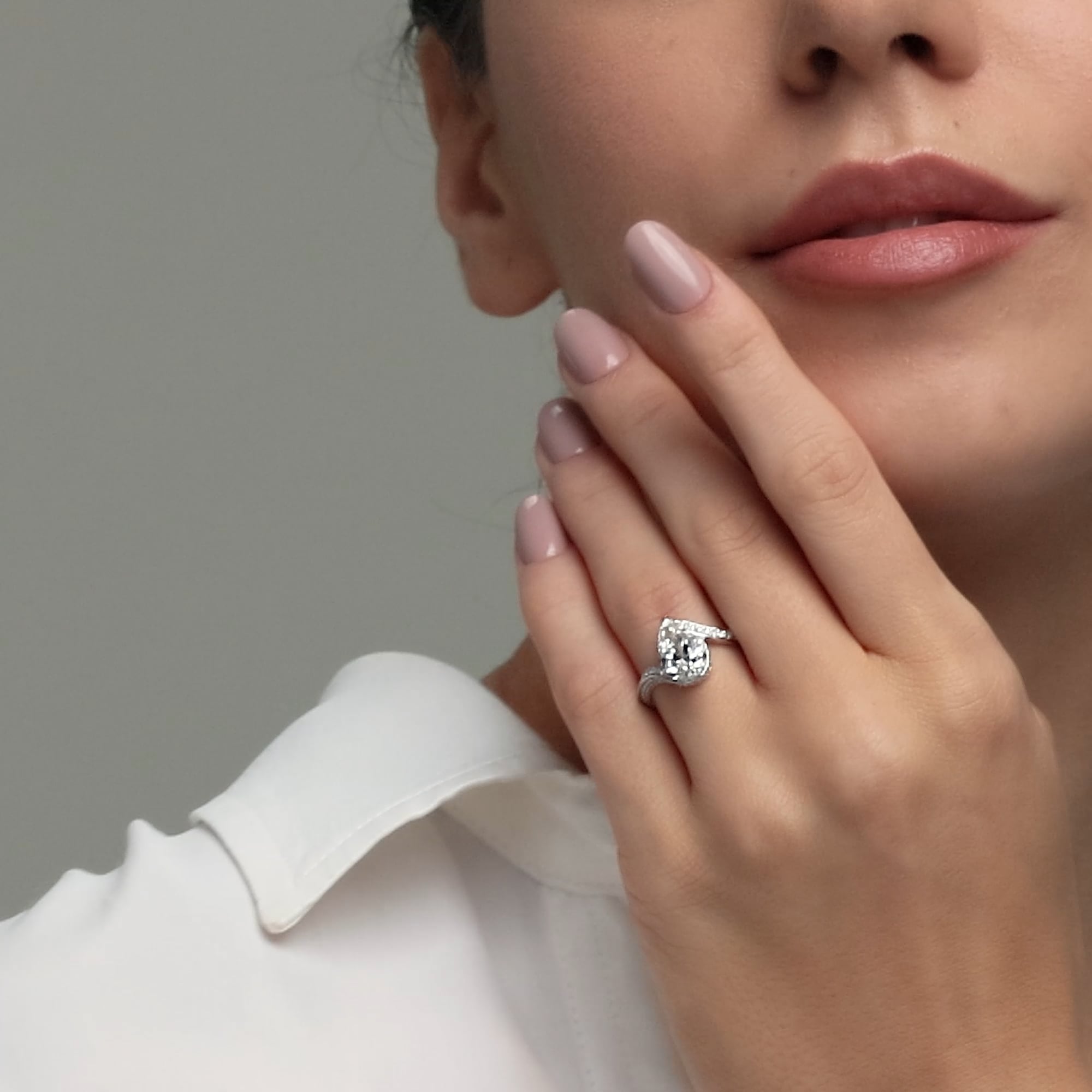 Pear Cut Lab Grown Diamond Engagement Ring  Bypass Wave Pave Diamond Band