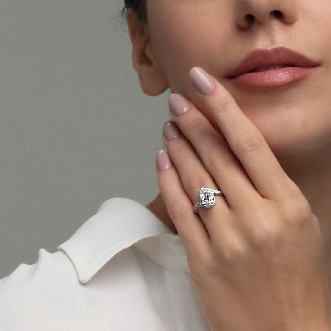 Pear Cut Lab Grown Diamond Engagement Ring  Bypass Wave Pave Diamond Band