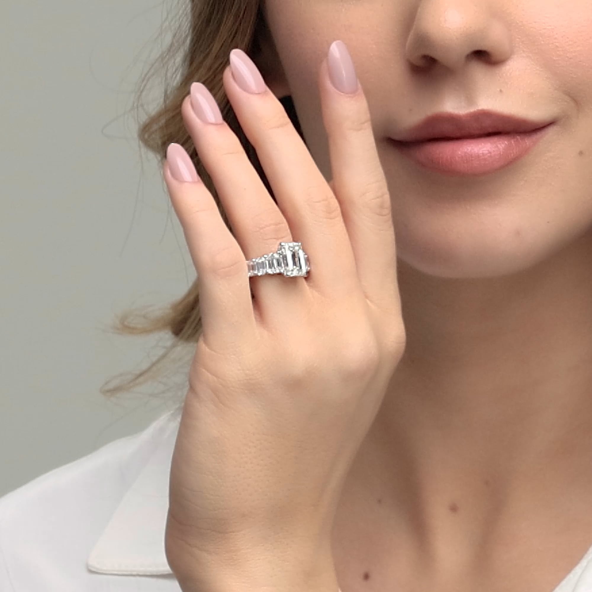 Emerald Cut Lab Diamond Engagement Ring  Graduated Emerald Cut Side Stones