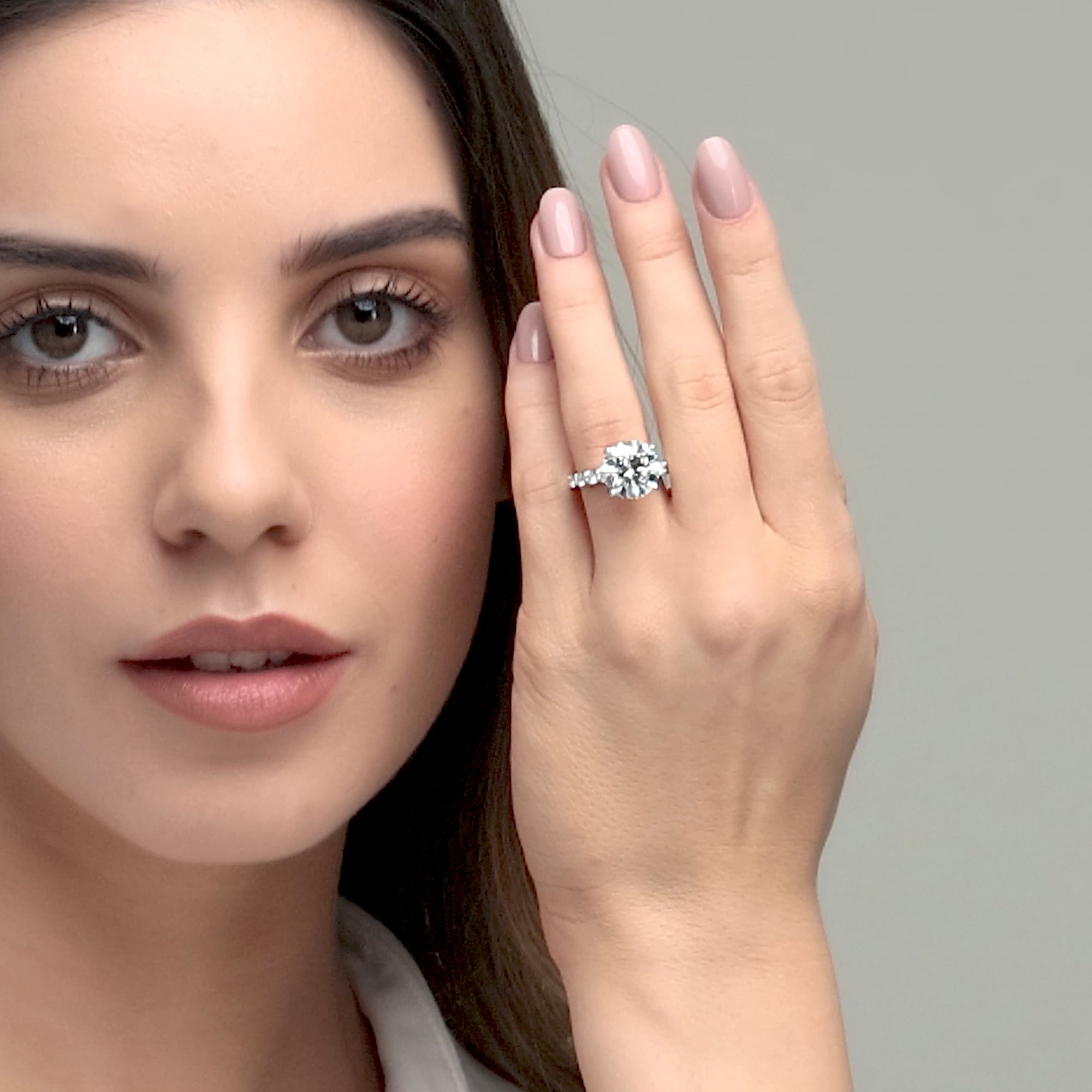 Round Cut Lab Grown Diamond Engagement Ring, Large Round Brilliant Diamond Ring