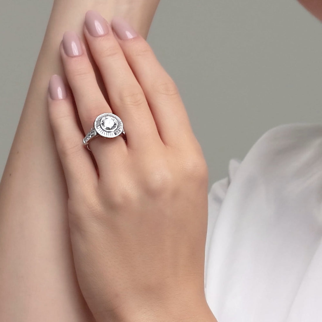 Round Cut Lab Grown Diamond Art Deco Bezel Engagement Ring