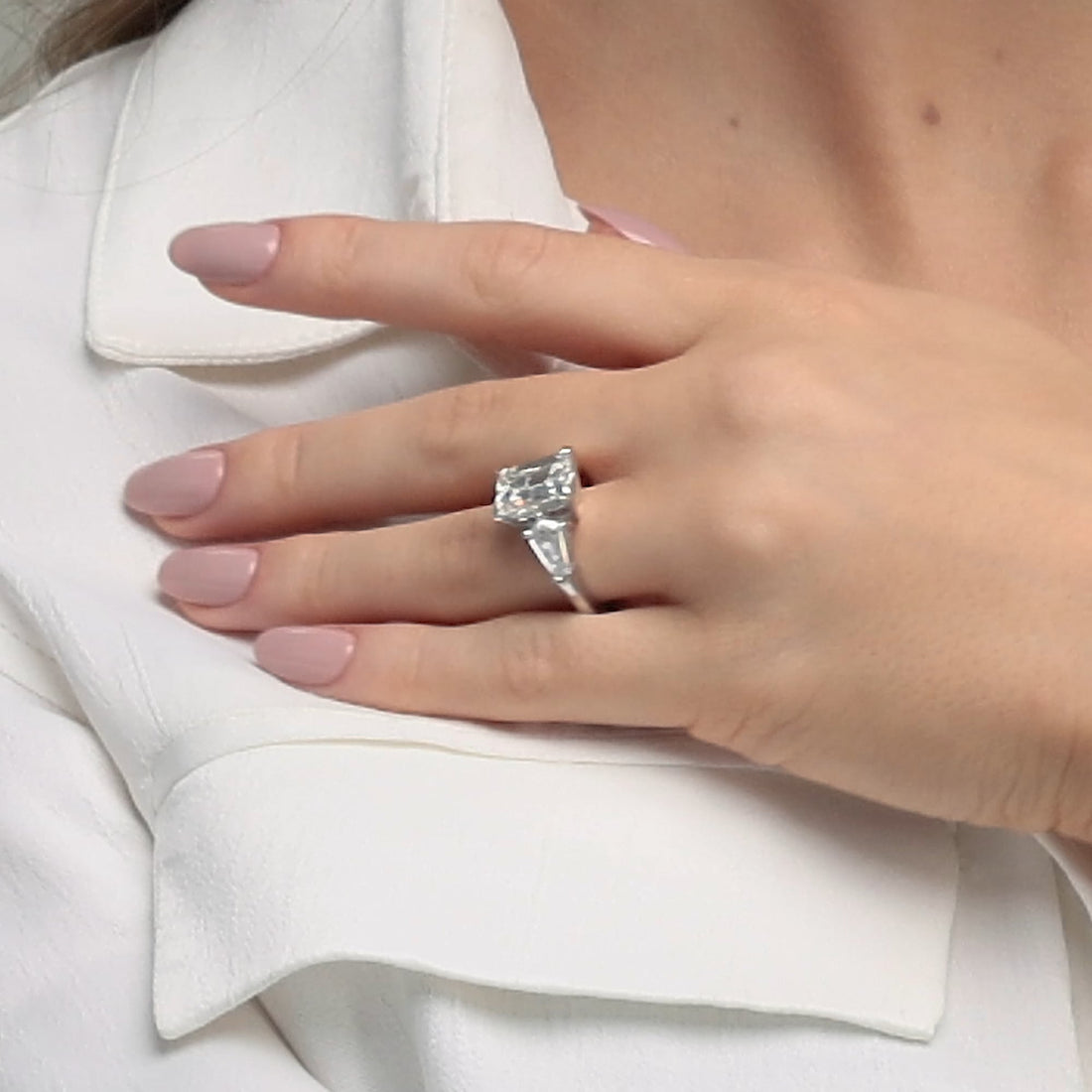 Emerald Cut Lab Diamond Three Stone Ring