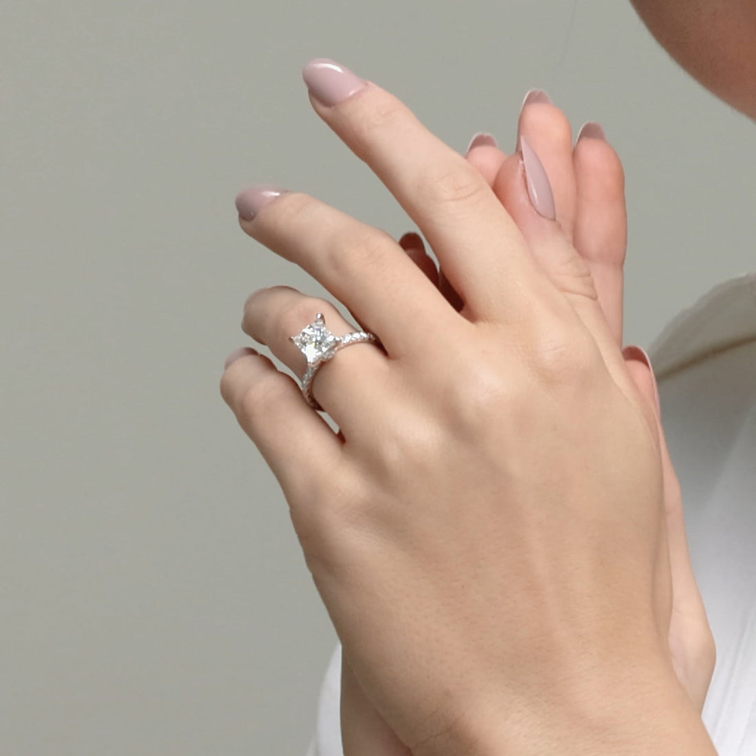 Princess Cut Lab-Grown Diamond Solitaire Engagement Ring with Pavé Diamond Band