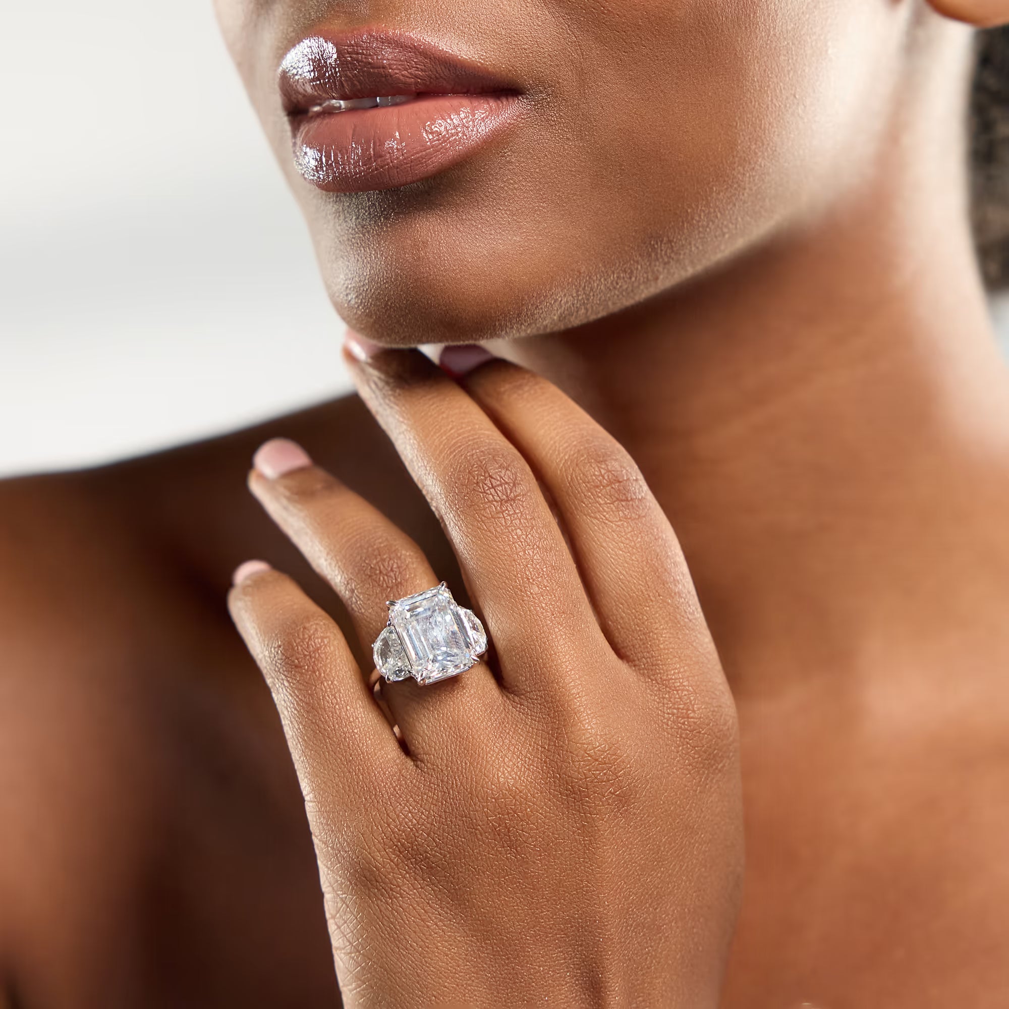 Emerald Cut Lab Diamond Three Stone Ring