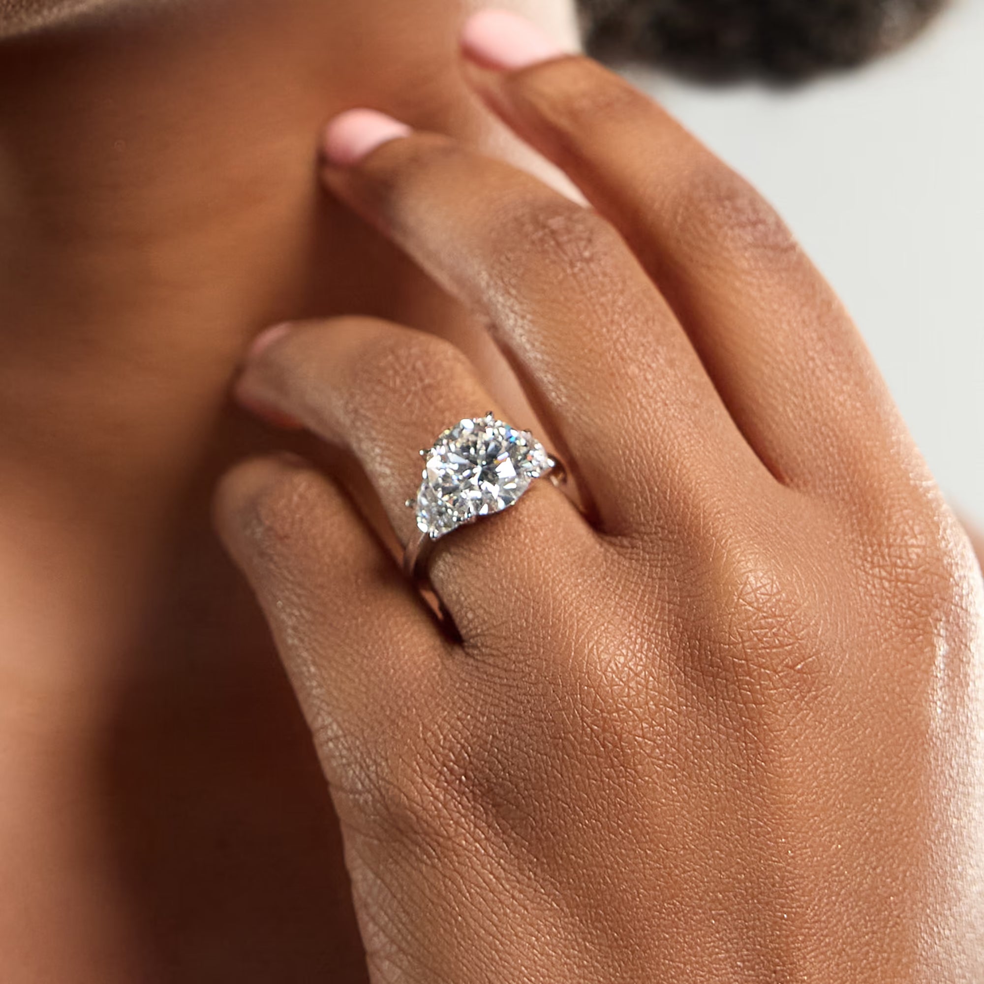 Round Cut Lab Grown Diamond Three-Stone Engagement Ring