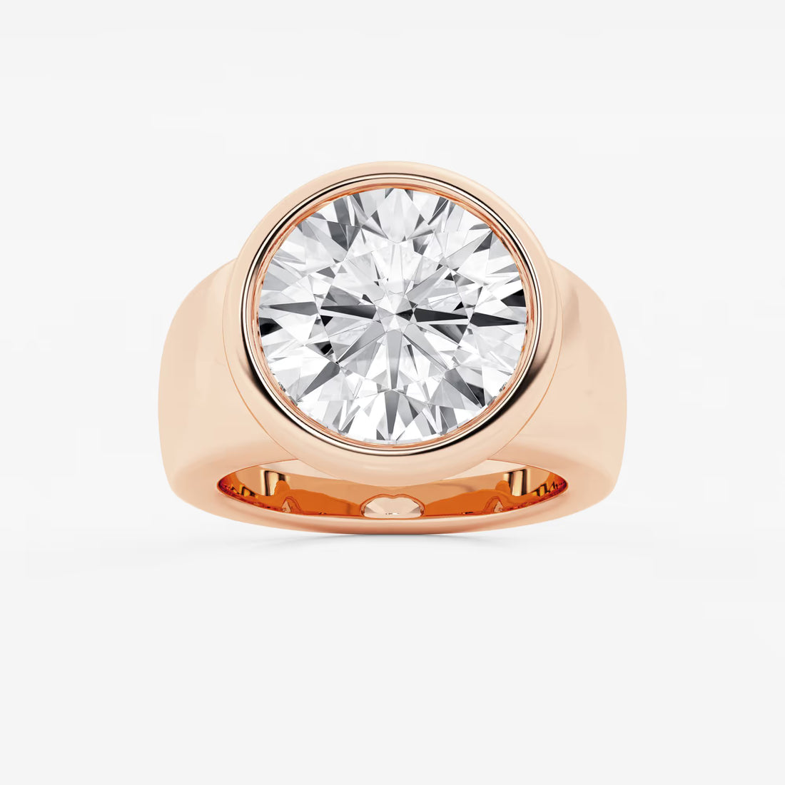 Round Cut Lab Grown Diamond Full Bezel Signet Ring