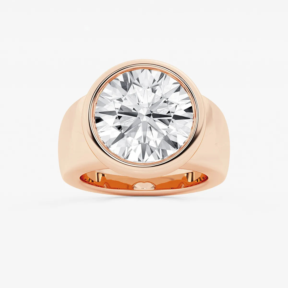 Round Cut Lab Grown Diamond Full Bezel Signet Ring