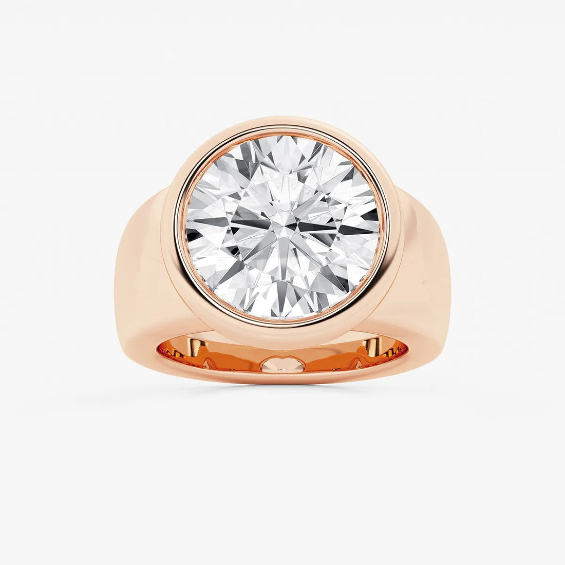 Round Cut Lab Grown Diamond Full Bezel Signet Ring