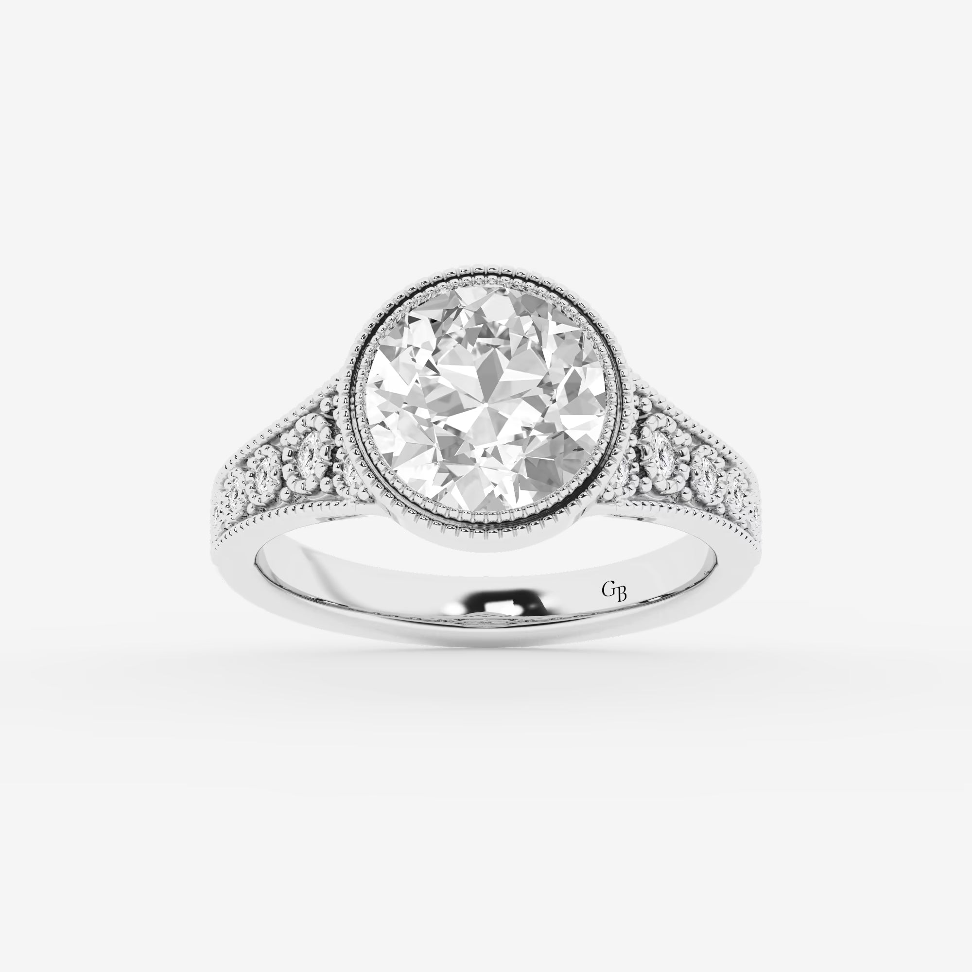 Oval Cut Lab Grown Diamond Vintage Milgrain Bezel Engagement Ring