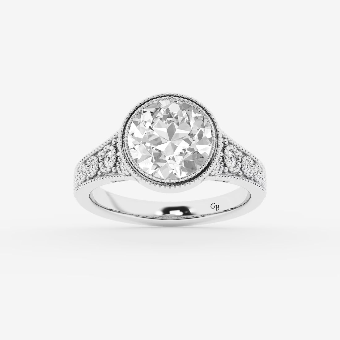 Oval Cut Lab Grown Diamond Vintage Milgrain Bezel Engagement Ring