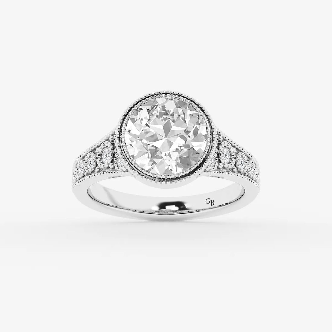 Oval Cut Lab Grown Diamond Vintage Milgrain Bezel Engagement Ring