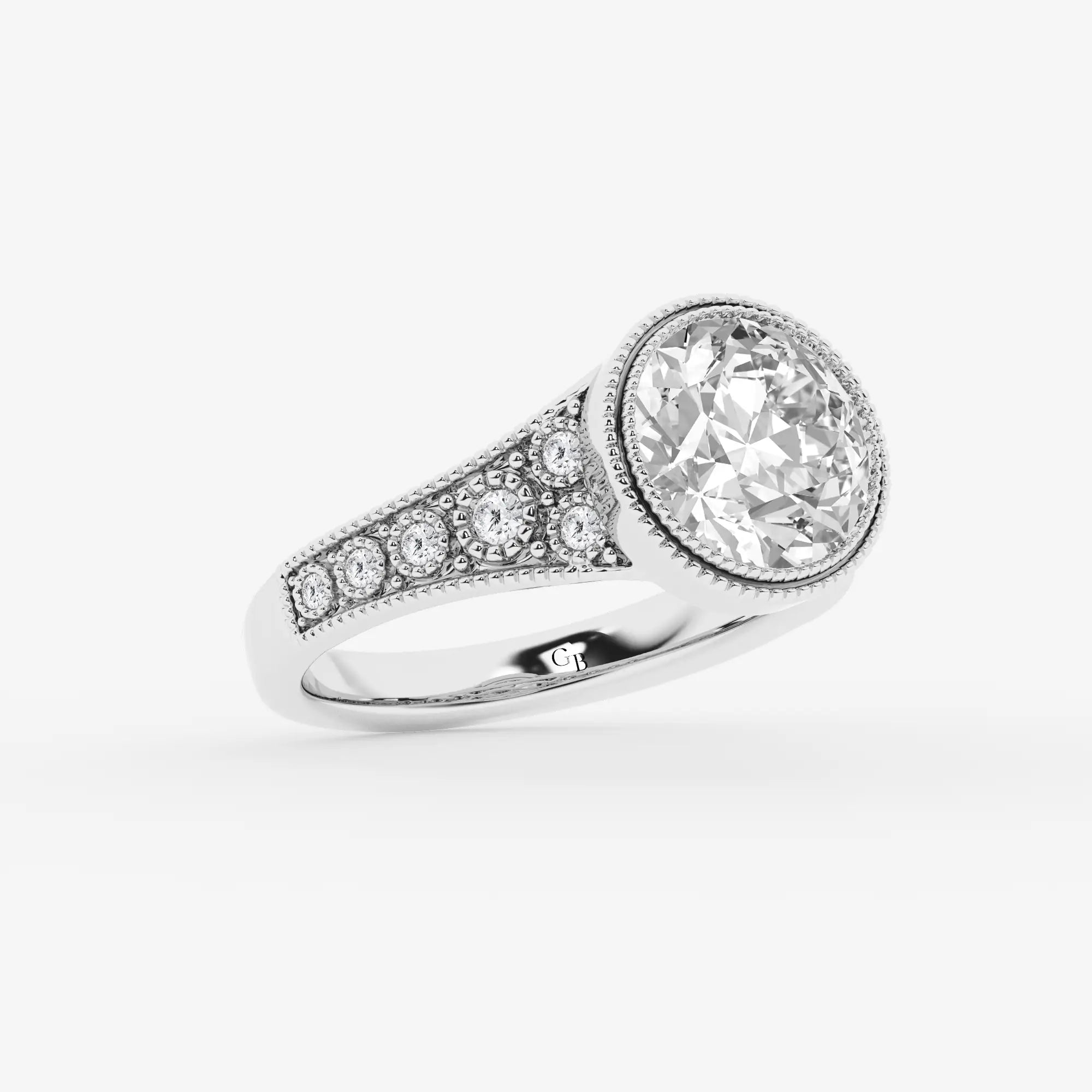 Oval Cut Lab Grown Diamond Vintage Milgrain Bezel Engagement Ring