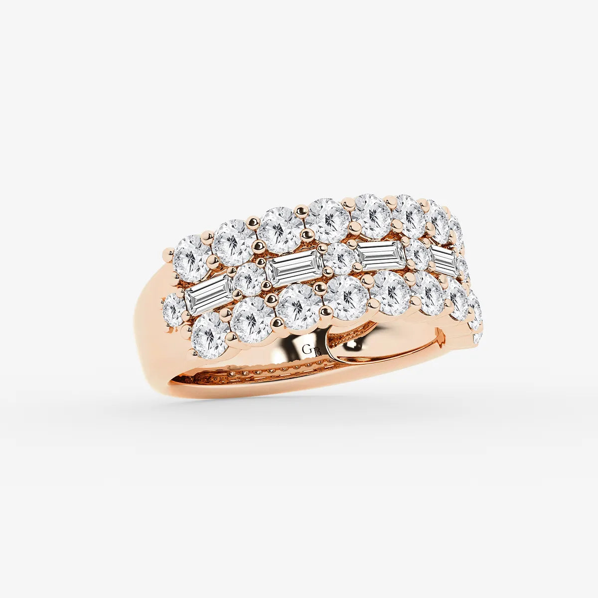 Triovanta Round & Baguette Lab-Grown Diamond Triple Row Ring