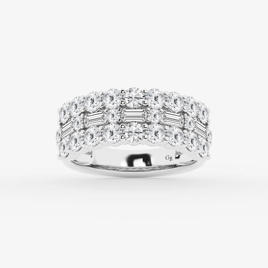 Triovanta Round & Baguette Lab-Grown Diamond Triple Row Ring