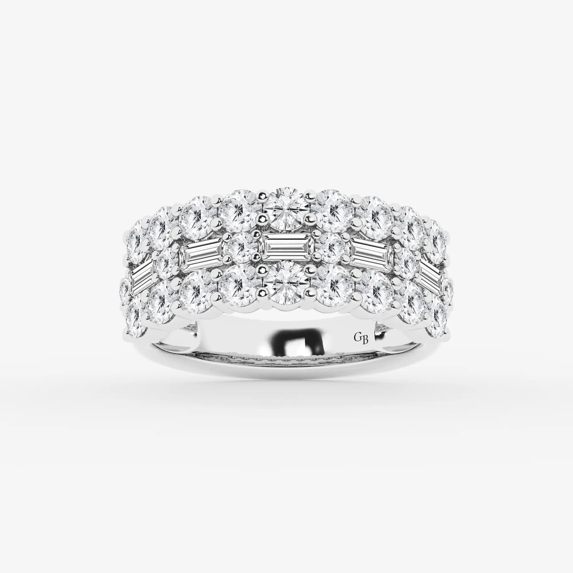 TriLuxe Fusion Round & Baguette Lab-Grown Diamond Triple Row Ring