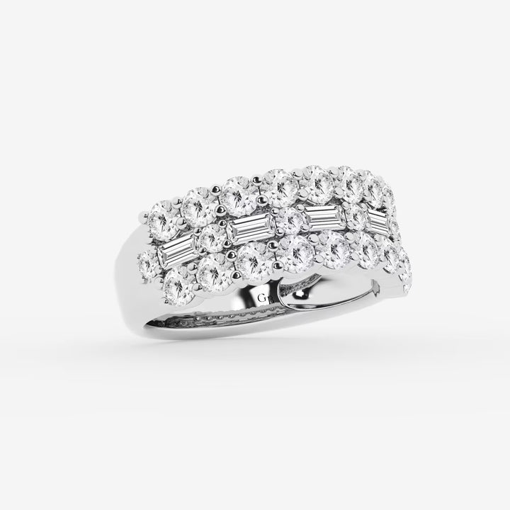 Triovanta Round & Baguette Lab-Grown Diamond Triple Row Ring