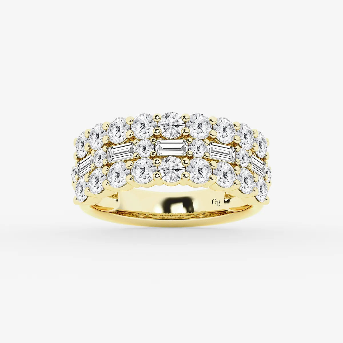 Triovanta Round & Baguette Lab-Grown Diamond Triple Row Ring