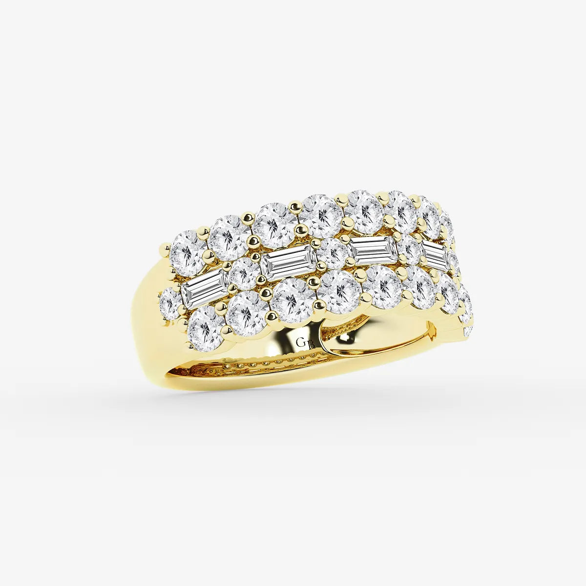Triovanta Round & Baguette Lab-Grown Diamond Triple Row Ring