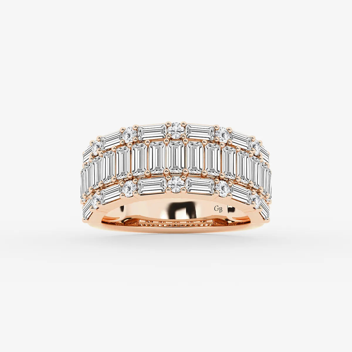 Triolux Round & Baguette Lab-Grown Diamond Triple Row Ring