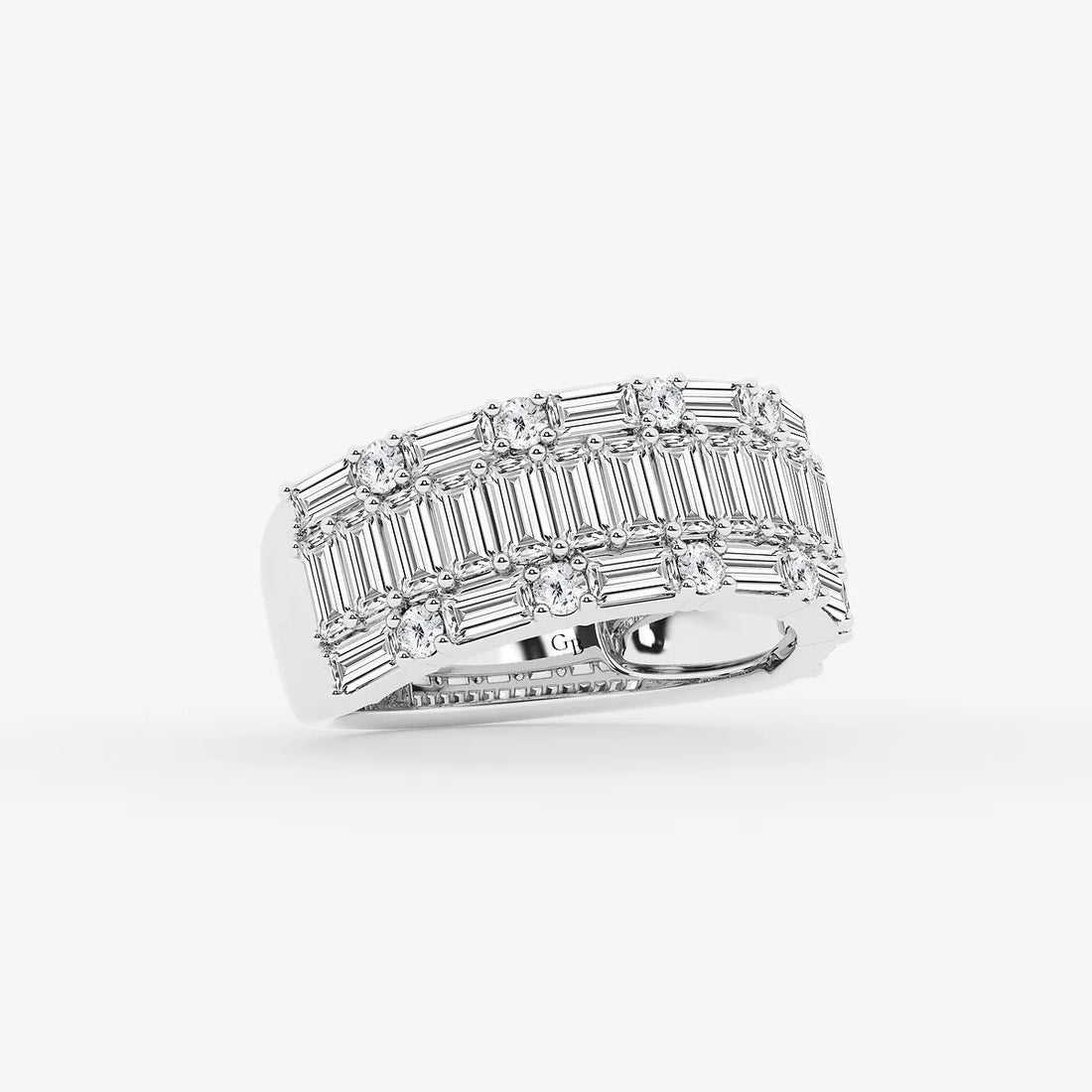 Triolux Round & Baguette Lab-Grown Diamond Triple Row Ring
