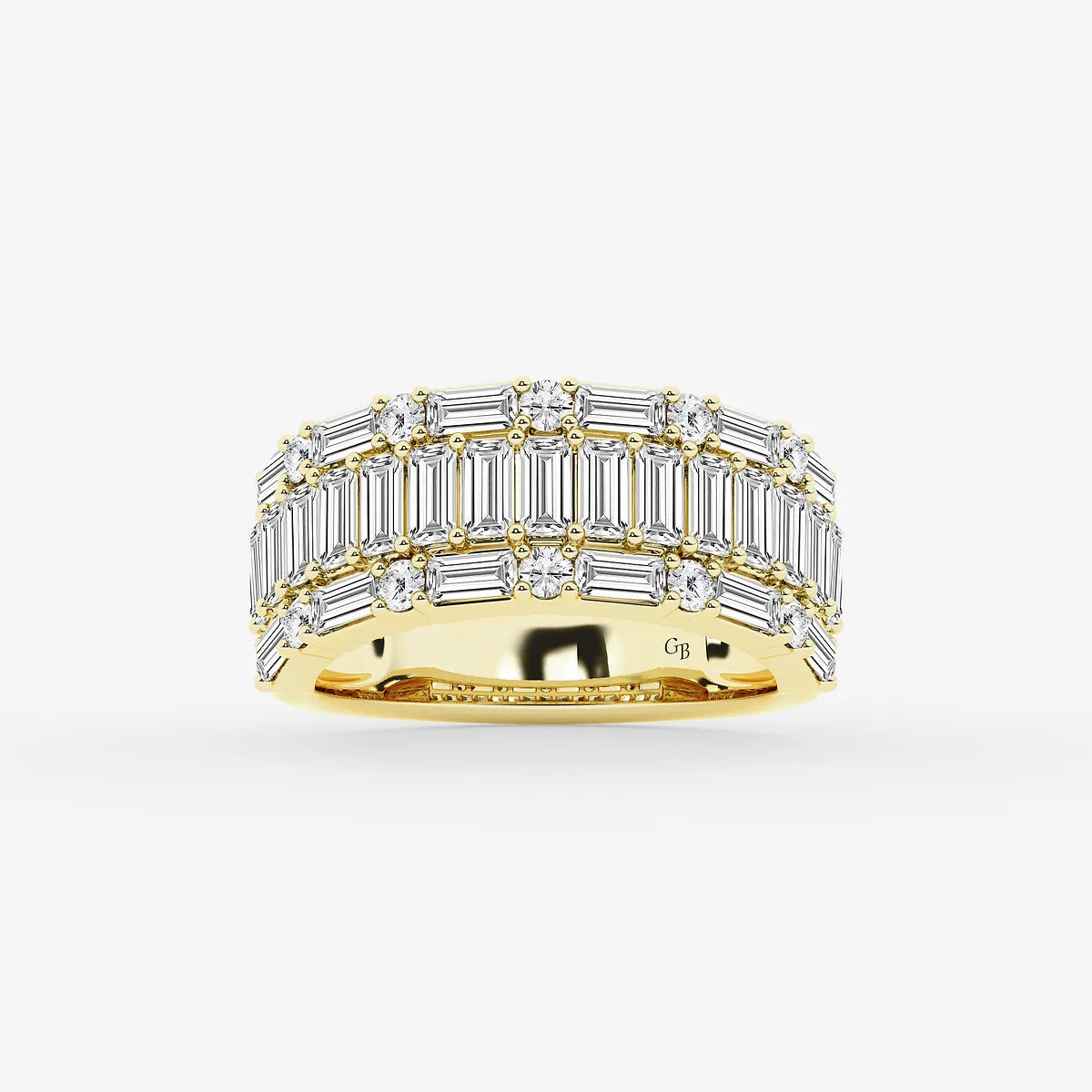 Triolux Round & Baguette Lab-Grown Diamond Triple Row Ring