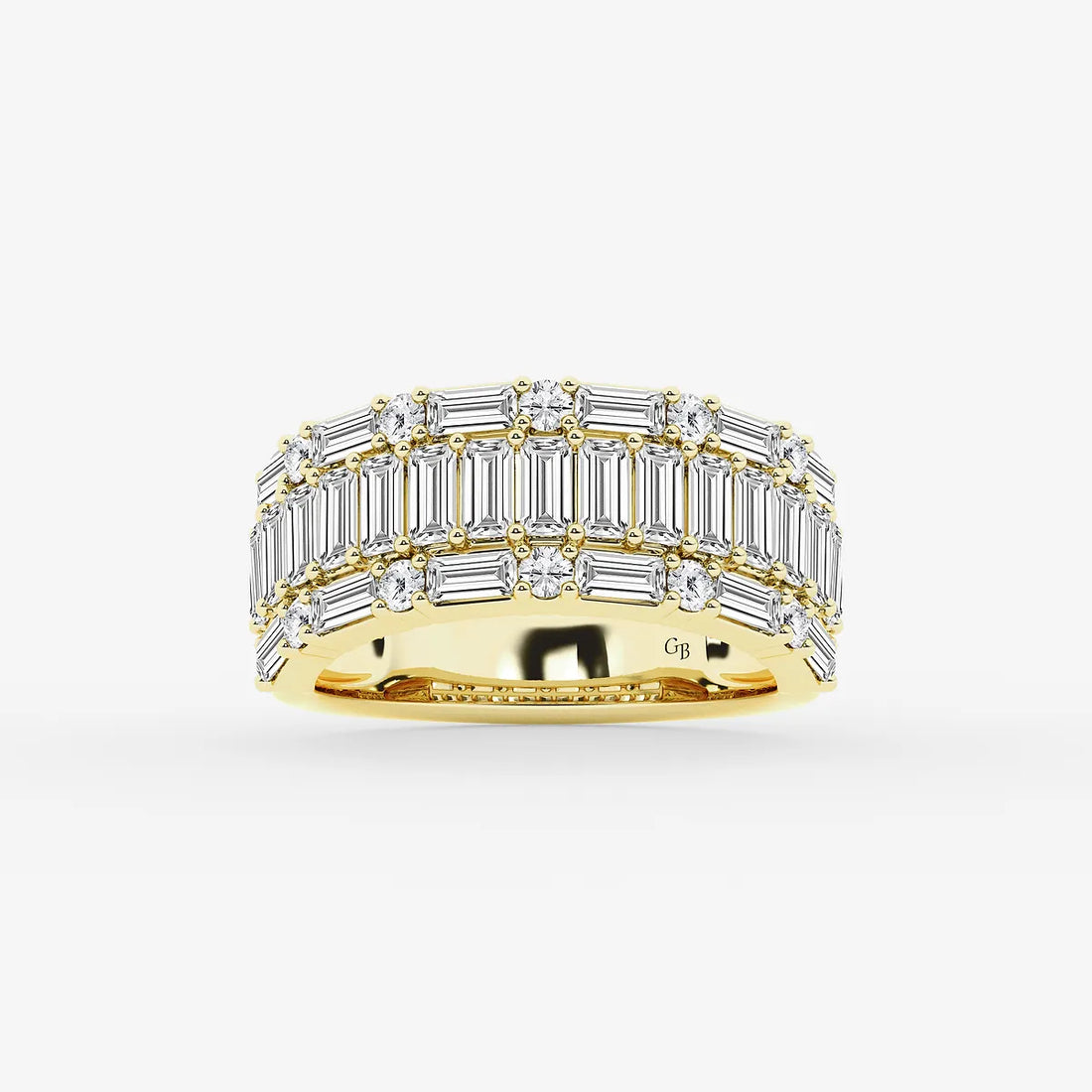 Triolux Round & Baguette Lab-Grown Diamond Triple Row Ring