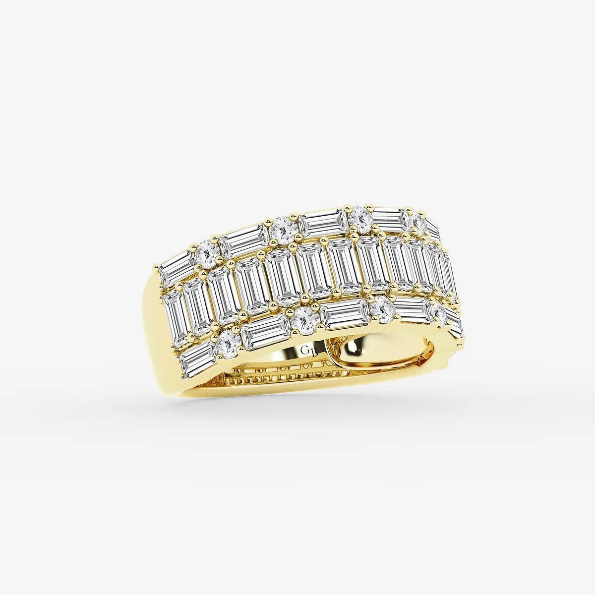 Triolux Round & Baguette Lab-Grown Diamond Triple Row Ring