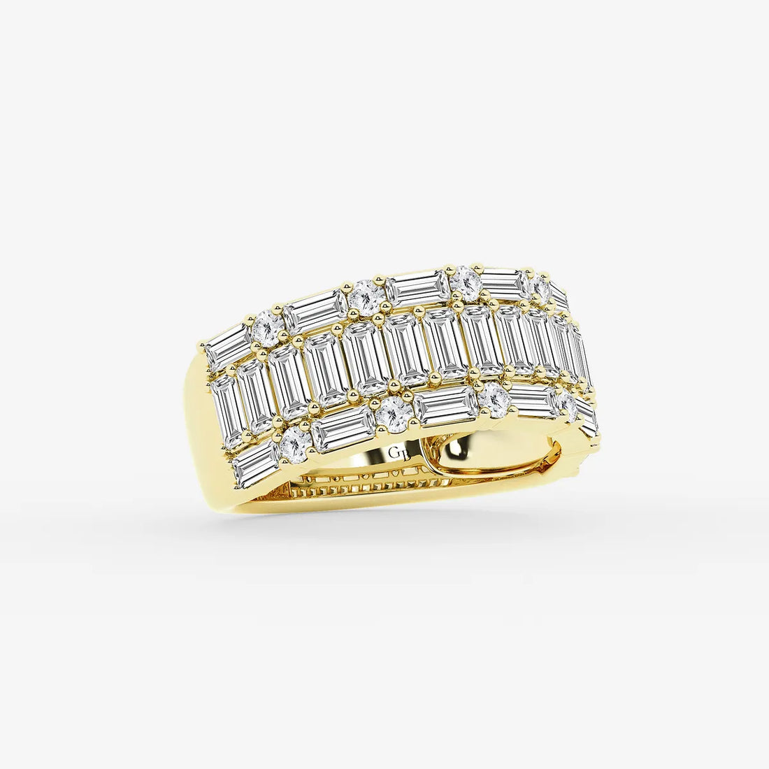 Triolux Round & Baguette Lab-Grown Diamond Triple Row Ring
