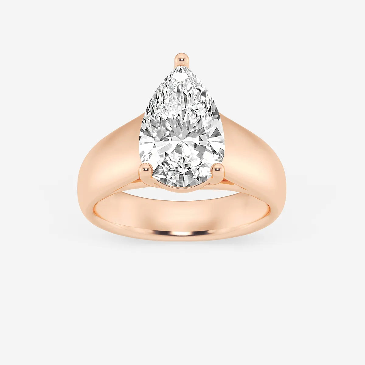 Pear Cut Lab Grown Diamond Engagement Ring  Wide Dome Band Solitaire Pear Shape Diamond Ring
