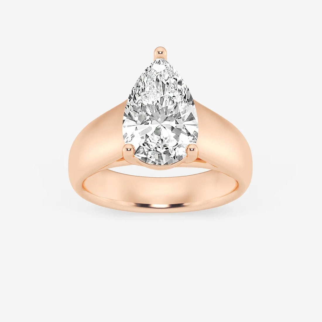 Pear Cut Lab Grown Diamond Engagement Ring  Wide Dome Band Solitaire Pear Shape Diamond Ring