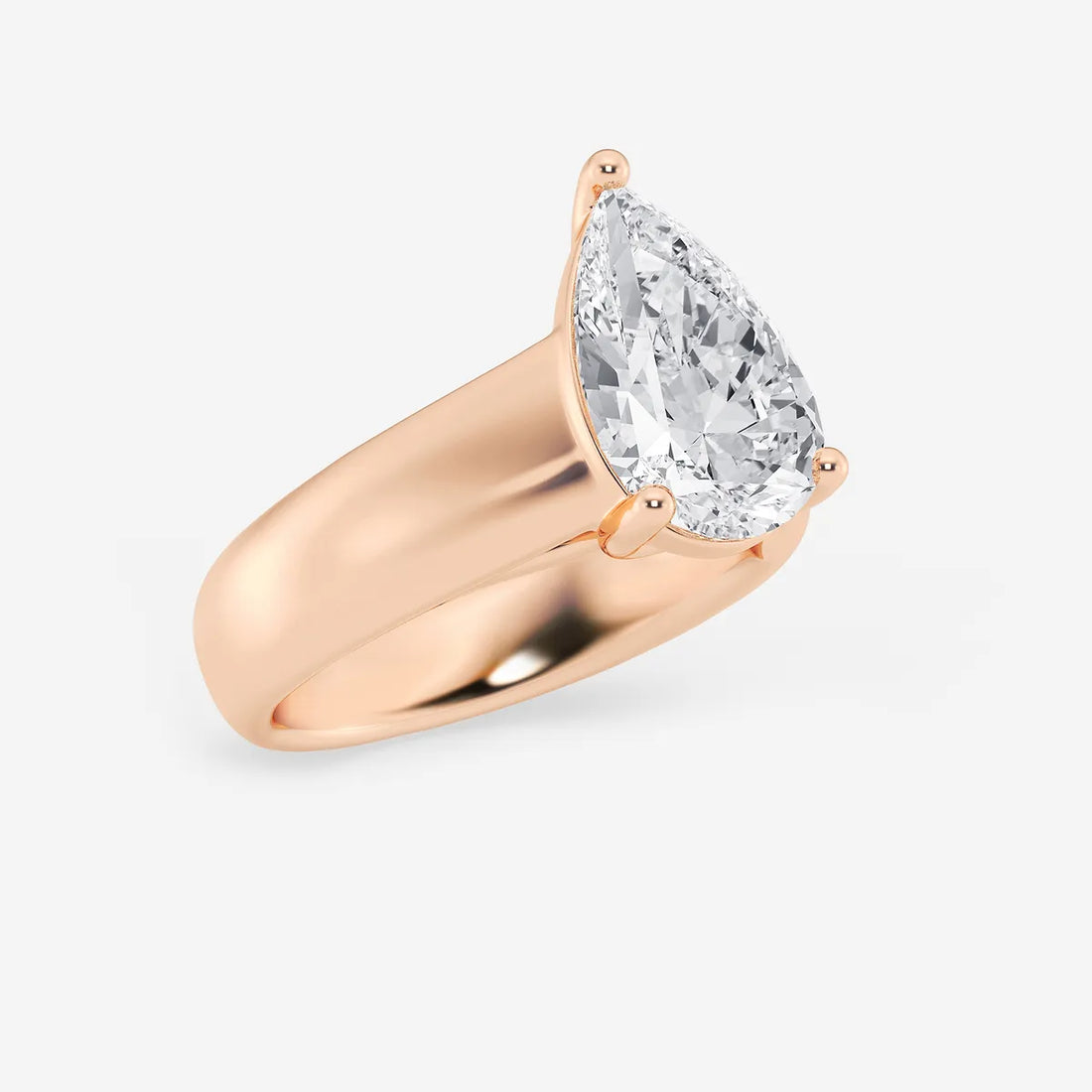 Pear Cut Lab Grown Diamond Engagement Ring  Wide Dome Band Solitaire Pear Shape Diamond Ring