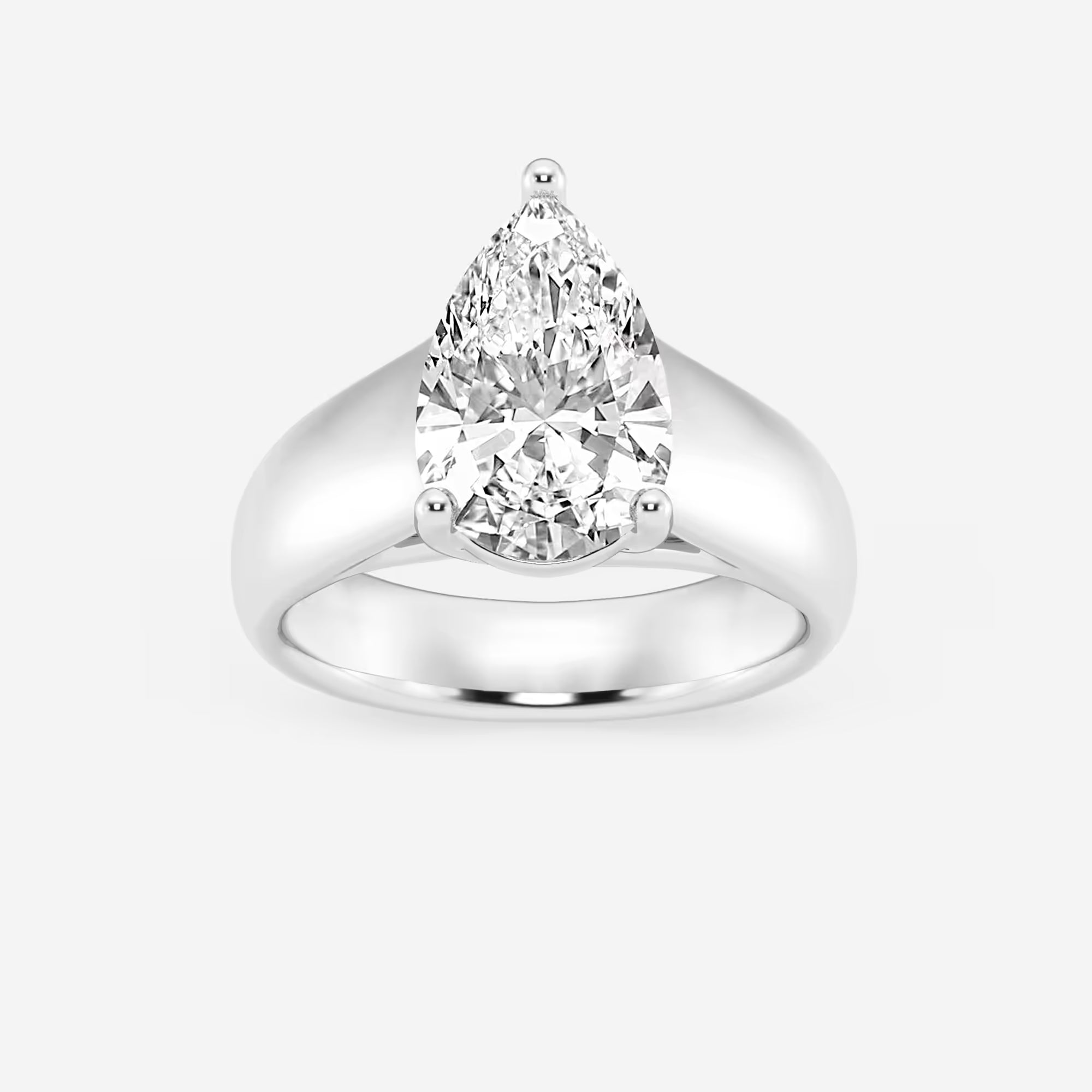 Pear Cut Lab Grown Diamond Engagement Ring  Wide Dome Band Solitaire Pear Shape Diamond Ring