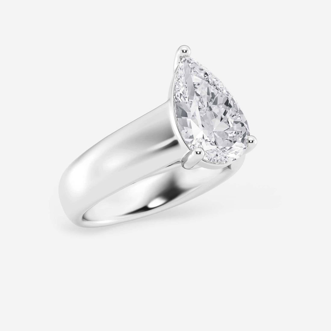 Pear Cut Lab Grown Diamond Engagement Ring  Wide Dome Band Solitaire Pear Shape Diamond Ring