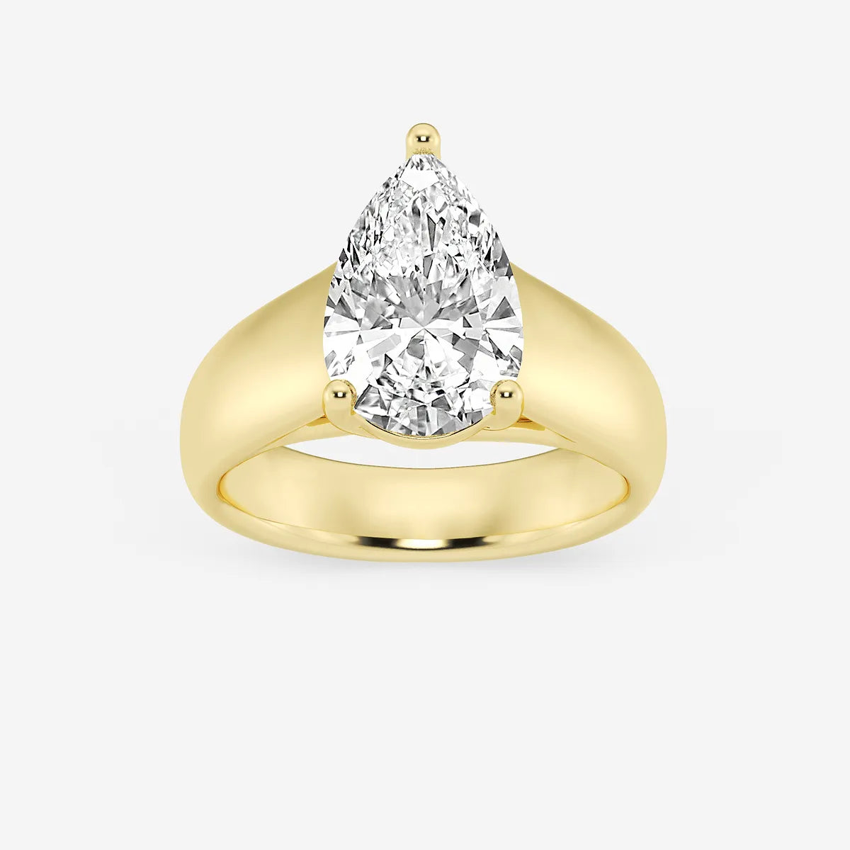 Pear Cut Lab Grown Diamond Engagement Ring  Wide Dome Band Solitaire Pear Shape Diamond Ring