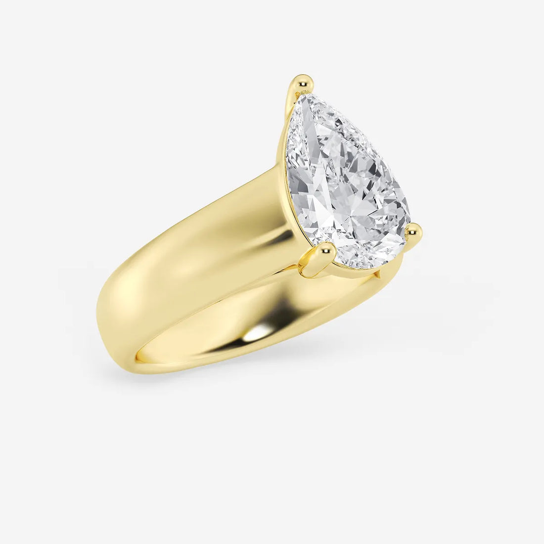 Pear Cut Lab Grown Diamond Engagement Ring  Wide Dome Band Solitaire Pear Shape Diamond Ring