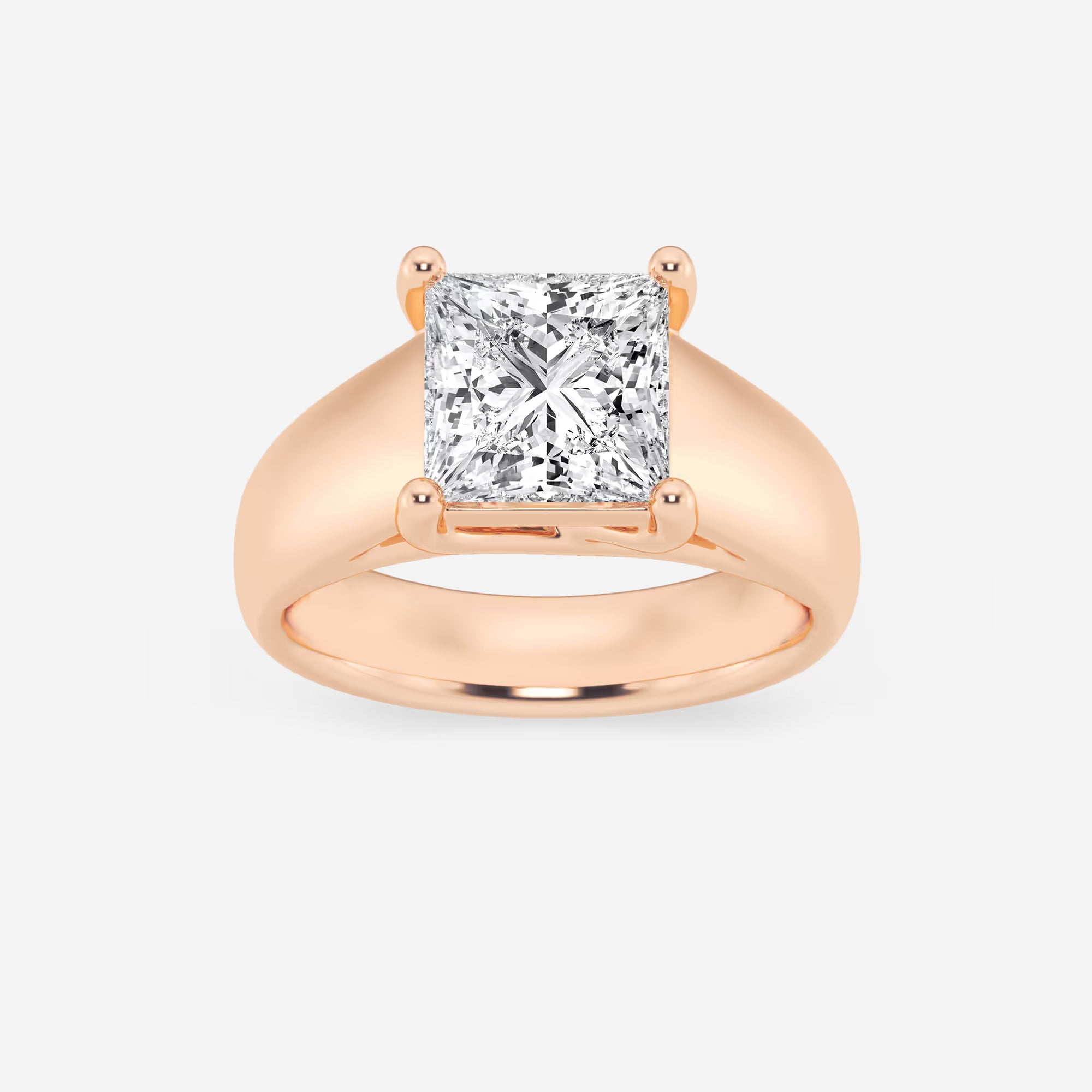 Princess Cut Lab Diamond Solitaire Engagement Ring | Wide Bold Polished Band