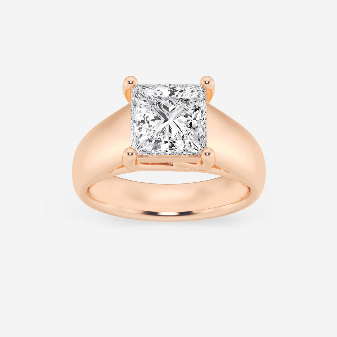 Princess Cut Lab Diamond Solitaire Engagement Ring | Wide Bold Polished Band