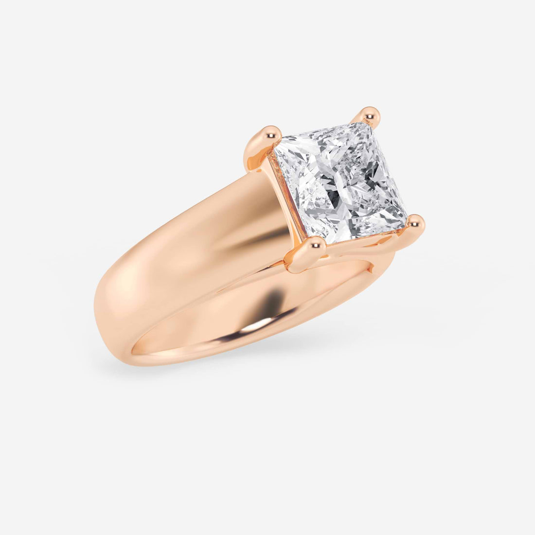 Princess Cut Lab Diamond Solitaire Engagement Ring | Wide Bold Polished Band