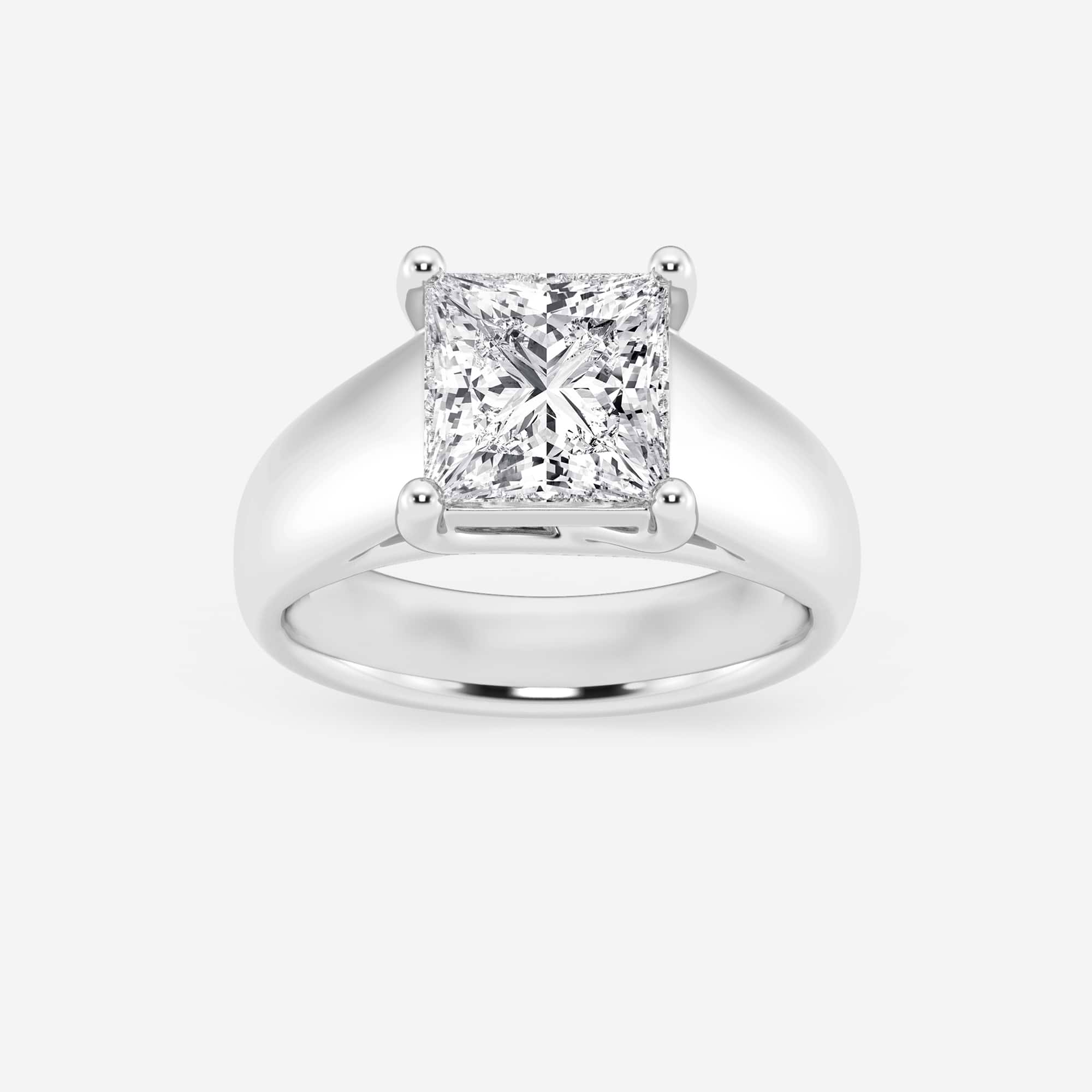 Princess Cut Lab Diamond Solitaire Engagement Ring | Wide Bold Polished Band