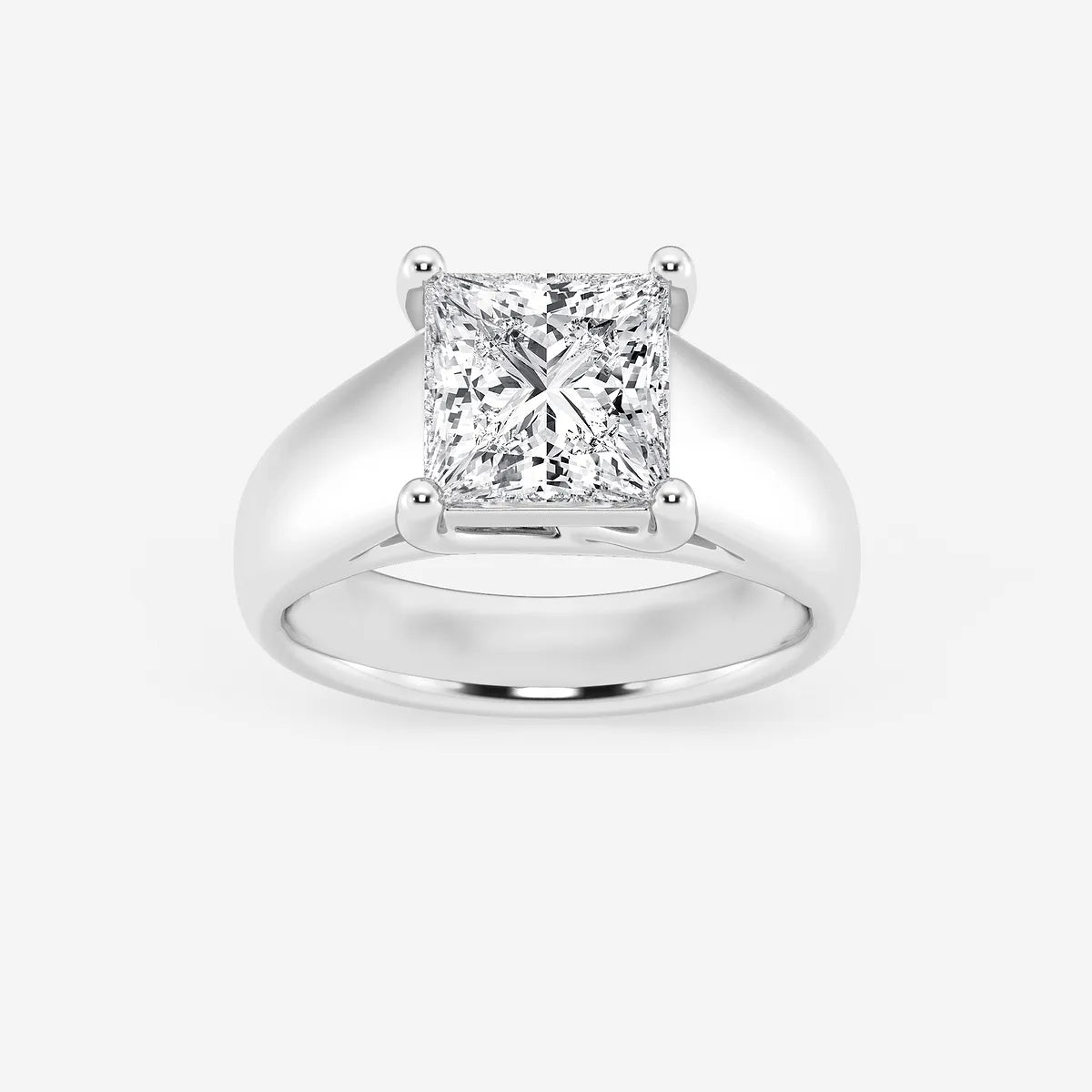 Princess Cut Lab Diamond Solitaire Engagement Ring | Wide Bold Polished Band