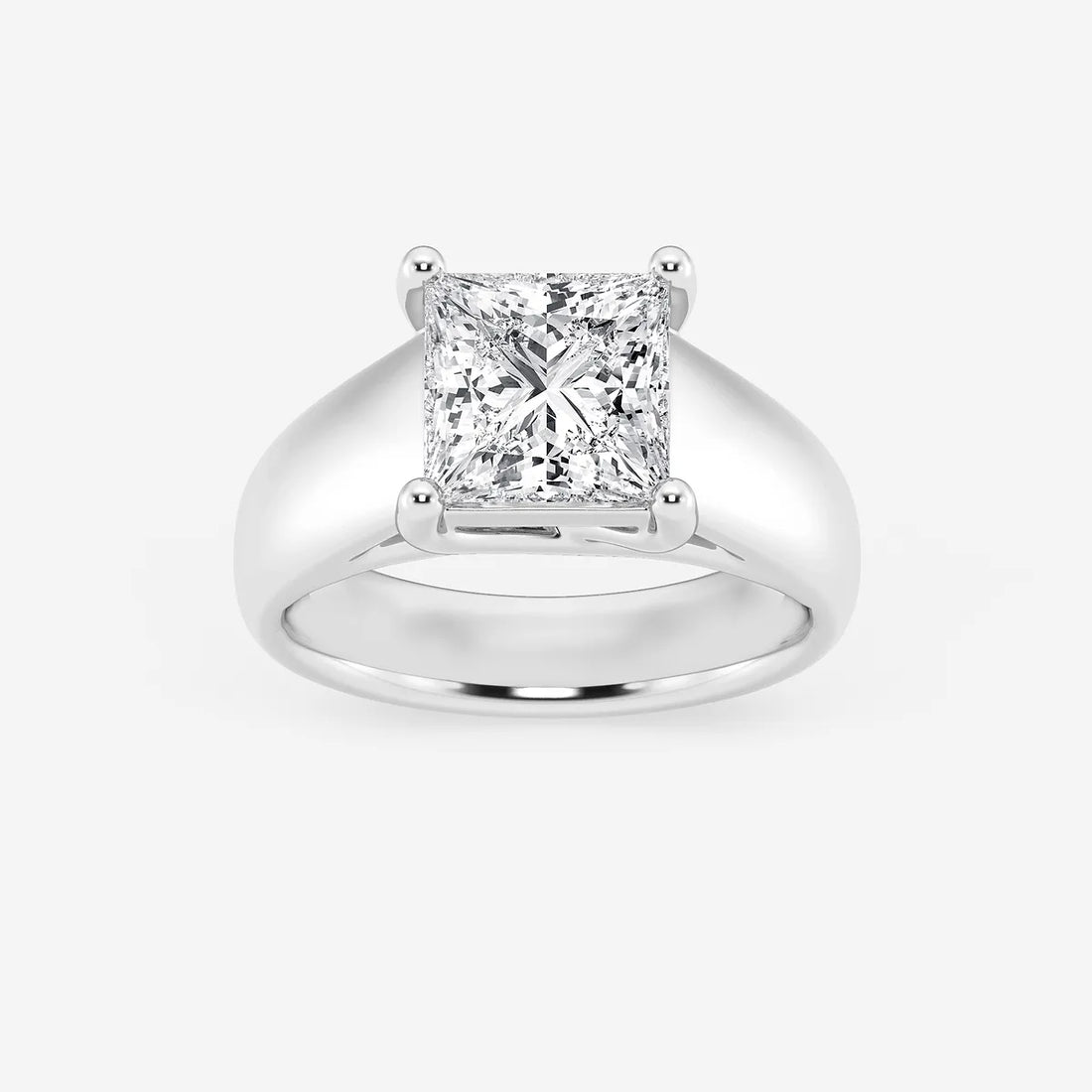 Princess Cut Lab Diamond Solitaire Engagement Ring | Wide Bold Polished Band