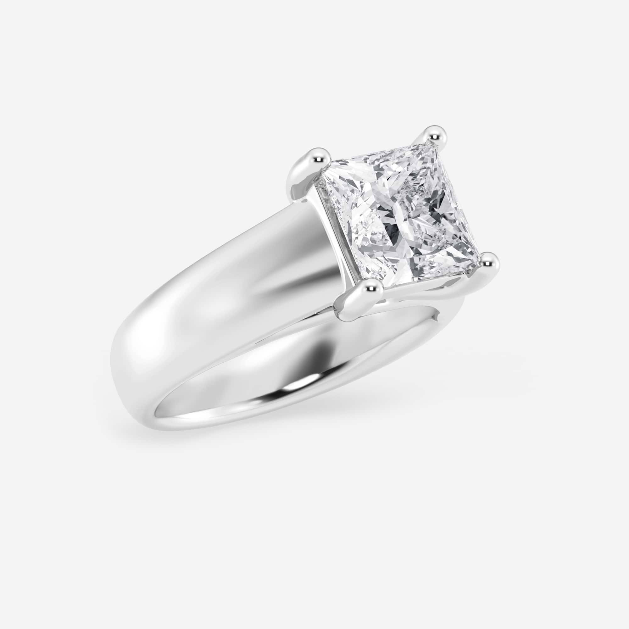 Princess Cut Lab Diamond Solitaire Engagement Ring | Wide Bold Polished Band