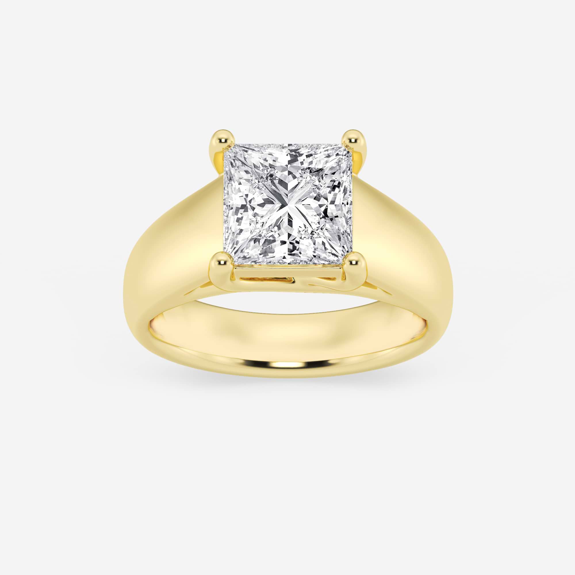 Princess Cut Lab Diamond Solitaire Engagement Ring | Wide Bold Polished Band