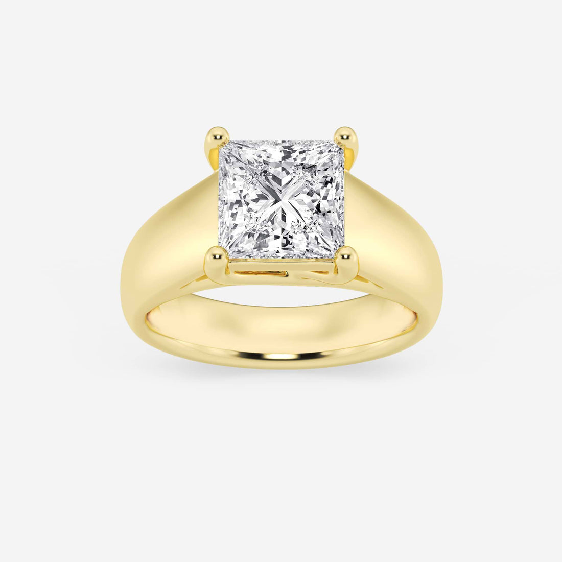 Princess Cut Lab Diamond Solitaire Engagement Ring | Wide Bold Polished Band