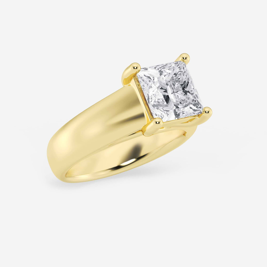 Princess Cut Lab Diamond Solitaire Engagement Ring | Wide Bold Polished Band