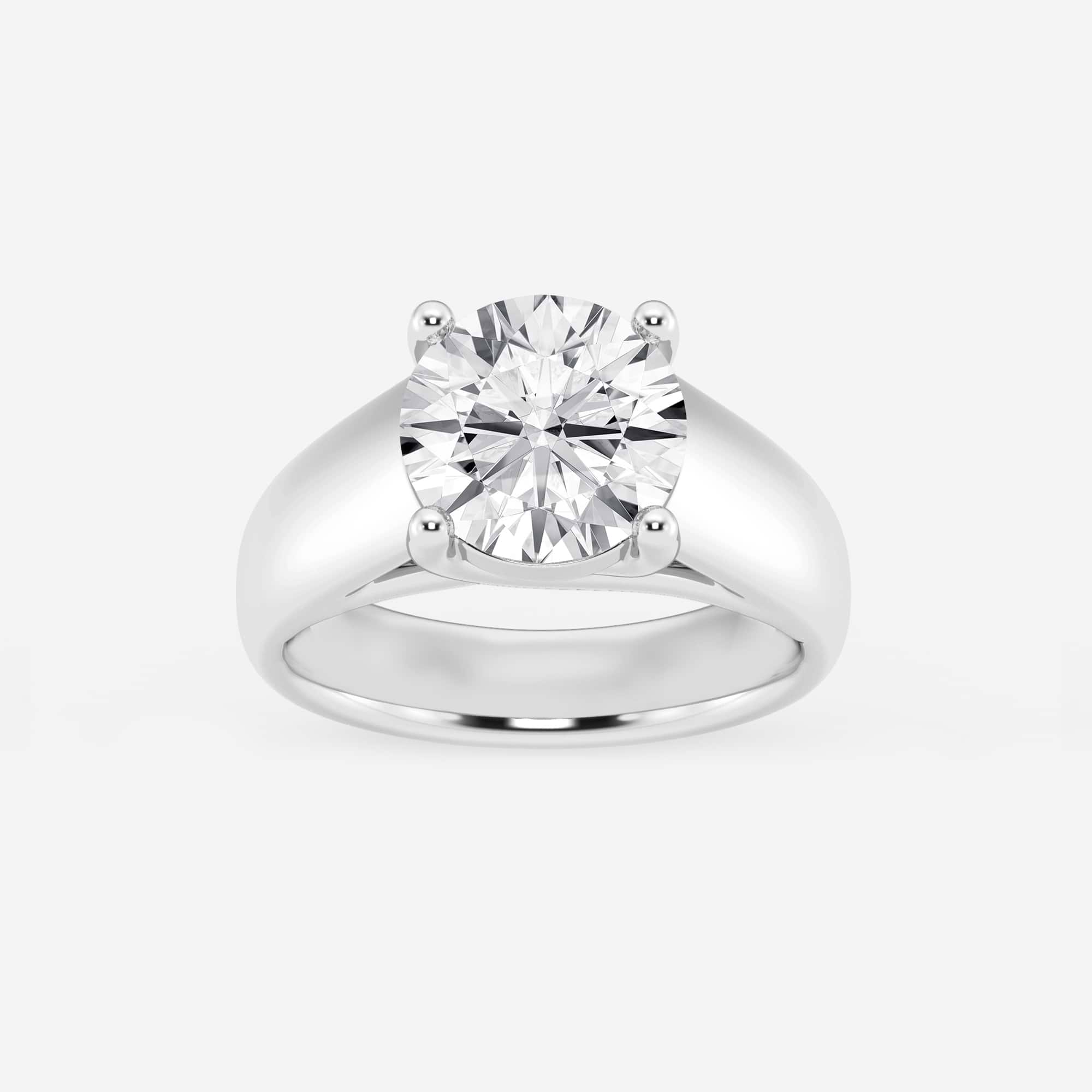 Bold Tapered Solitaire Engagement Ring in White Gold with Round Brilliant Center Stone