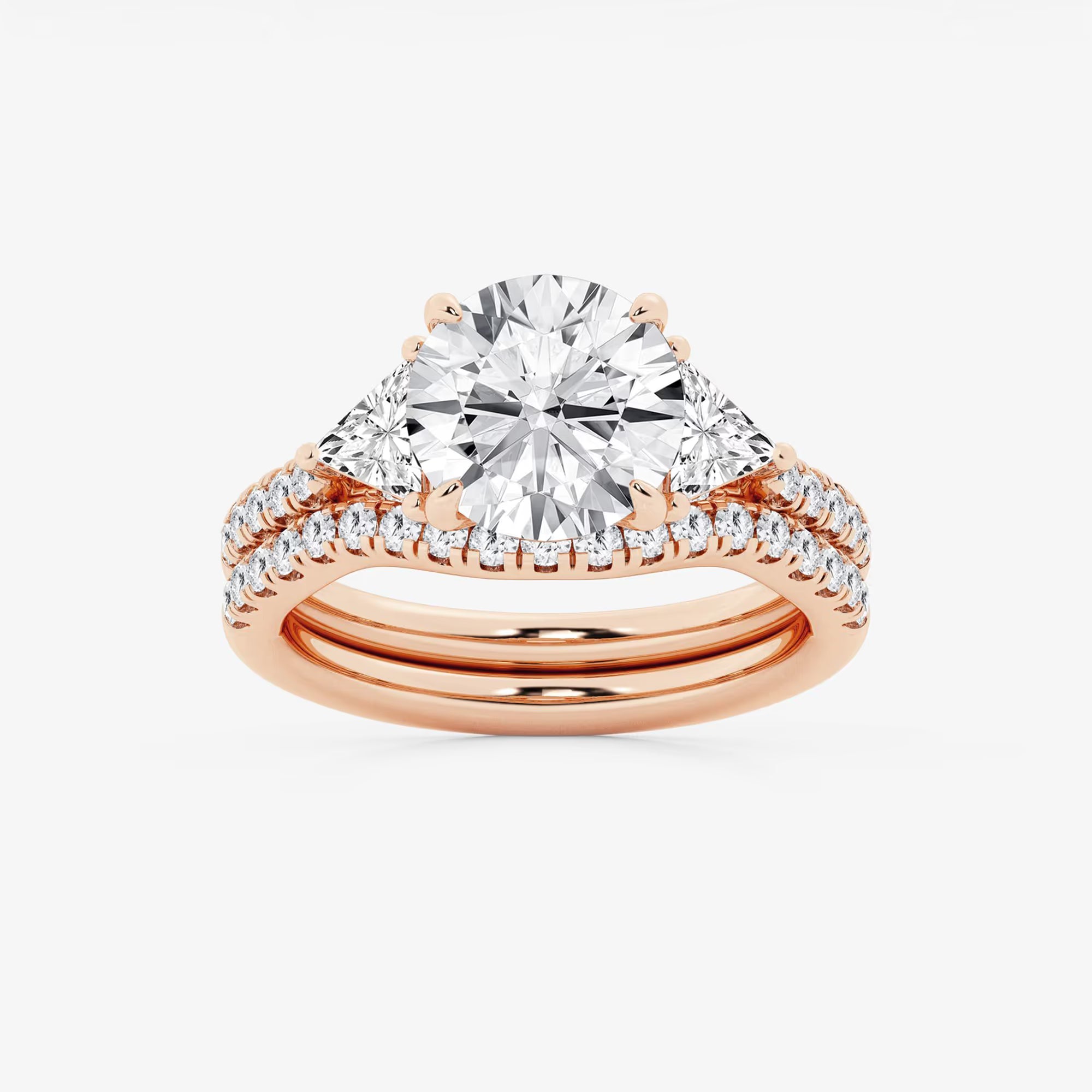 Three Stone Pavé Engagement Ring in White Gold with Round Brilliant Center Stone